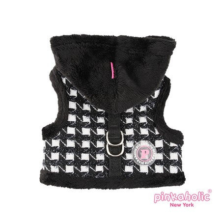 Pinkaholic NY "Cosmo Pinka"  Metallic Houndstooth Wrap Hooded Harness Vest in color Black/White - Daisey's Doggie Chic