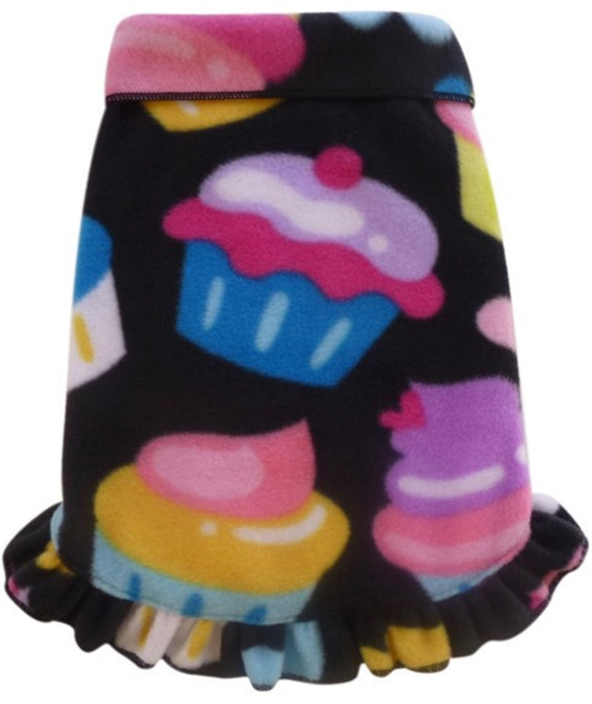 Cozy Fleece Cupcakes Pullover Ruffled Skirt Tank Dress - in color Black Multi - Daisey's Doggie Chic