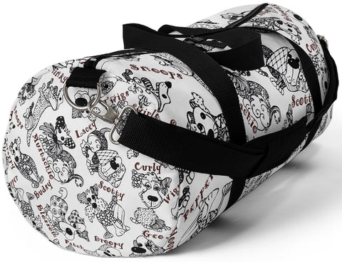 Exclusive Pet Art Duffel Bag - Black White Patchwork Dogs with Cutesy Names - Sizes S or L - personalize - Daisey's Doggie Chic