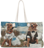 Exclusive Custom Dog Art Tote - I Love you - Bride & Groom - Golden Retrievers - Dogs - Choice of Tall Tote or oversized  Weekender Bag - personalize - Daisey's Doggie Chic