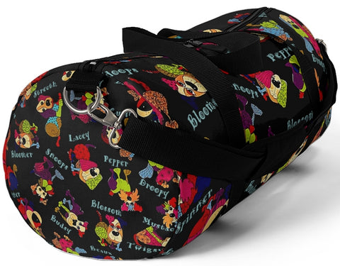 Exclusive Dog Art Duffel Bag Colorful Patchwork Dogs with Cutesy Names - Gym Bags - Sizes S or L -  personalize - Daisey's Doggie Chic