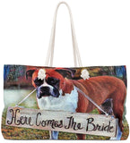 Exclusive Custom Art Tote - Here Comes the Bride - Boxer - Dog - Weekender Bags - personalize - Daisey's Doggie Chic