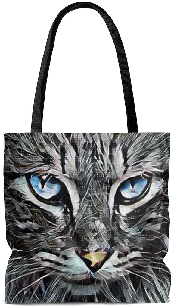 Exclusive Cat Art Tote - Metallic Wild Cat Eyes Angora Cat  - Choice of Tall Tote Bags or oversized Weekender Bag - personalize - Daisey's Doggie Chic