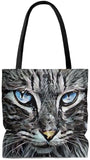 Exclusive Cat Art Tote - Metallic Wild Cat Eyes Angora Cat  - Choice of Tall Tote Bags or oversized Weekender Bag - personalize - Daisey's Doggie Chic