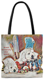 Exclusive Pet Art Tote - Candy Les Bones Chef -Season Everything with LOVE - Dogs in the Kitchen - Choice of Weekender or Tall Tote Bags - personalize - Daisey's Doggie Chic