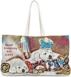 Exclusive Pet Art Tote - Candy Les Bones Chef -Season Everything with LOVE - Dogs in the Kitchen - Choice of Weekender or Tall Tote Bags - personalize - Daisey's Doggie Chic