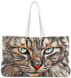 Exclusive Cat Art Tote - Bronze Wild Cat Eyes Angora Cat  - Choice of Tall Tote Bags or oversized Weekender Bag - personalize - Daisey's Doggie Chic