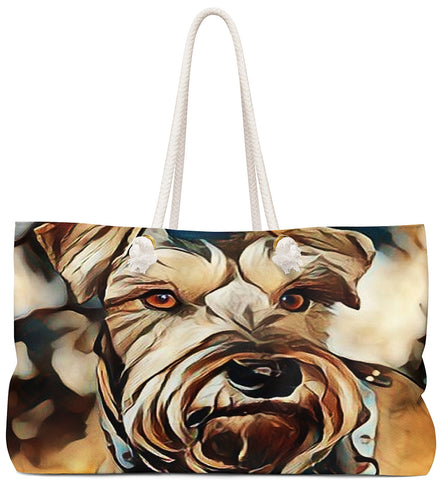 Exclusive Dog Art Tote - Chocolate Schnauzzi Schnauzzer - Dog Painting - Choice of Tall Tote or Weekender Bags - Personalize it - Daisey's Doggie Chic