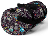 Exclusive Cat Art Duffel Bag - Black Spooky Skeletal Cats Inspirations - Sugar Skull Theme - Sizes S or L - personalize - Daisey's Doggie Chic