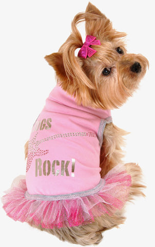 Dogs Rock Themed Metallic Guitar Tank Dress in color Pink/Silver - Daisey's Doggie Chic