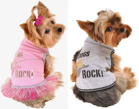 Dogs Rock Guitar Tank Top in 2 colors Gray/Black or Pink/Silver - Daisey's Doggie Chic