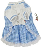 Dorothy "Wizard of Oz" Dog Costume Dress includes 1 Ruby Red Slippers Charm - Color Blue Gingham Check - Daisey's Doggie Chic