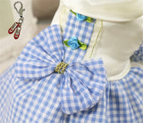 Dorothy Wizard of Oz Dog Costume in Gingham Check and Ruby Red Slippers Charm - Daisey's Doggie Chic
