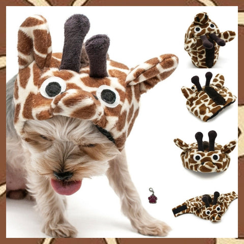 Plush Giraffe Full Character Hat with Mane - Includes Charm Accessory - Pet Sizes XS to XL - Daisey's Doggie Chic