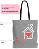 Carryall Tote Bag - House not a Home Without Paw Prints Theme on 2-Sides - Gray/Red  - in Sizes S,M,L - Personalize it Free - Daisey's Doggie Chic