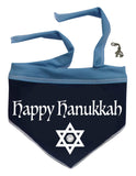 Happy Hanukkah (Chanukkah) Bandana Scarf in color Blue/Silver - Daisey's Doggie Chic