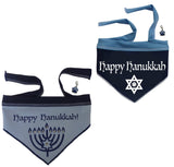 Happy Hanukkah (Chanukkah) Bandana Scarf in color Blue/Silver - Daisey's Doggie Chic