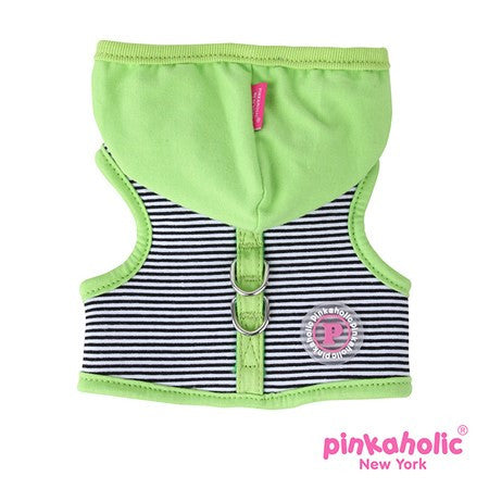 Pinkaholic NY "Harper Pinka"  Wrap-around-Velcro Hooded Harness Vest in Lime Green Stripe - Daisey's Doggie Chic