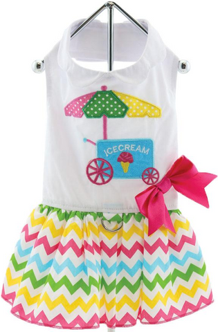 Ice Cream Cart Themed Multi-Colored Party Harness Dress with matching Leash - Daisey's Doggie Chic