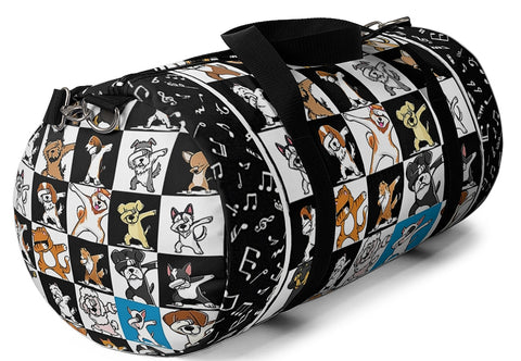 Exclusive Pet Art Duffel Bag - Jazzy Notes Dogs Dance to Their Own Beat Collage- 2 Sizes S or L - personalize - Daisey's Doggie Chic