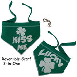 Kiss Me - Lucky 2-in1 Reversible St. Paddy's Day Scarf With Charm - color Green/White - Daisey's Doggie Chic