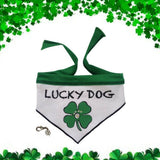 Lucky Dog Studded Clover Bandana Scarf with Charm - color Green/White - Daisey's Doggie Chic