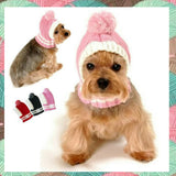 Crown Rib Knit Hat w/PomPom for Dogs in color Pink - Daisey's Doggie Chic