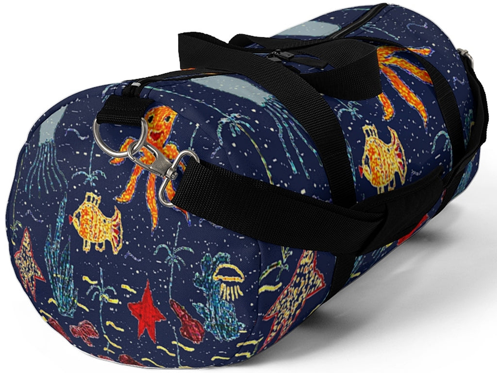 Exclusive Child Art Duffel Bag Under the Sea shown in NAVY Blue Gym Bag - Choice of Color & Size - personalize - Daisey's Doggie Chic