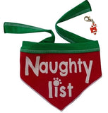 Naughty or Nice Reversible Holiday Scarf with Clip on Charm - color Red/Green - Daisey's Doggie Chic