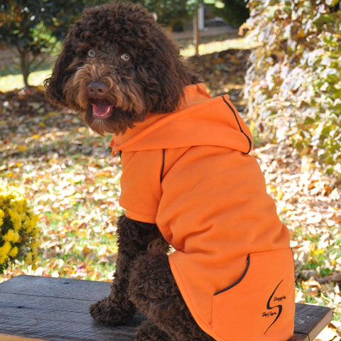Fleece Lined Sport Sweatshirt Hoodie for Dogs in Color Bright Orange - Daisey's Doggie Chic