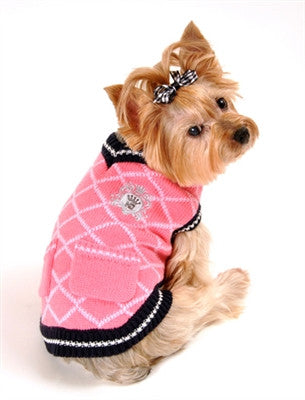 Preppy V-Neck Striped Dog Sweater Pullover |  Gray / S