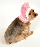 Crown Rib Knit Hat w/PomPom for Dogs in color Pink - Daisey's Doggie Chic
