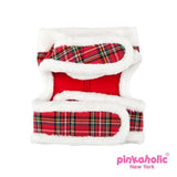 Santa's Pinka "Pinkaholic NY" Holiday Hooded Harness Vest in Red Plush or Red Plaid - Daisey's Doggie Chic