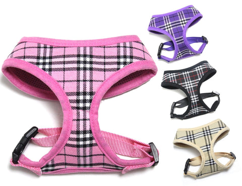 Designer Edition Plaid Choke-Free Harness in 4 Colors: Pink,Purple,Black, or Ivory - Daisey's Doggie Chic