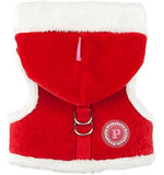 Santa's Pinka "Pinkaholic NY" Holiday Hooded Harness Vest in Red Plush or Red Plaid - Daisey's Doggie Chic