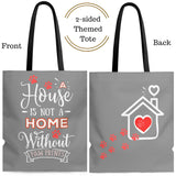 Carryall Tote Bag - House not a Home Without Paw Prints Theme on 2-Sides - Gray/Red  - in Sizes S,M,L - Personalize it Free - Daisey's Doggie Chic