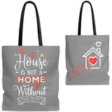 Carryall Tote Bag - House not a Home Without Paw Prints Theme on 2-Sides - Gray/Red  - in Sizes S,M,L - Personalize it Free - Daisey's Doggie Chic