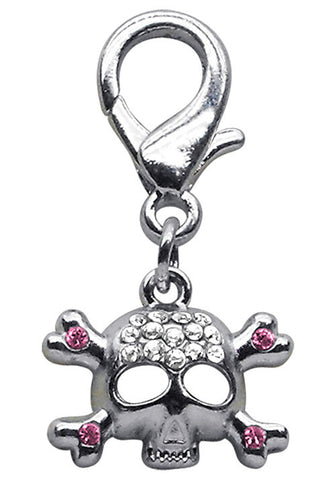 Pink Rhinestone Skull with Crossbones Clip Charm - Daisey's Doggie Chic