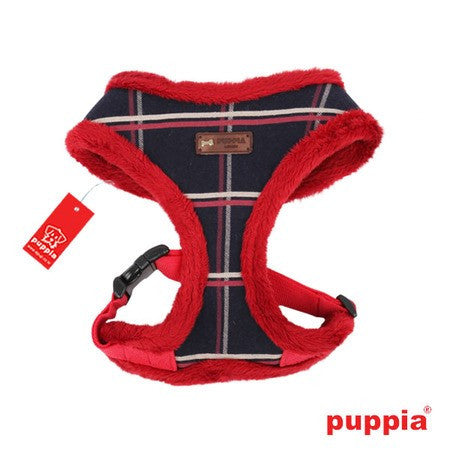 Puppia "Scholastic" Choke-Free Faux Fur Lined Halter Harness in Color Navy/Red - Daisey's Doggie Chic