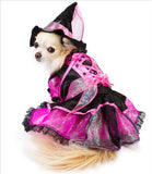 Shiny Pink Witch Dog Costume with Jewel Buckled Hat comes with  Witch Themed Charm - Daisey's Doggie Chic