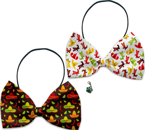Cowboy Hats & Sombreros  - Fun Party Themed Bowtie 2-Pack set with Charm Accessory for Dogs or Cats - Daisey's Doggie Chic