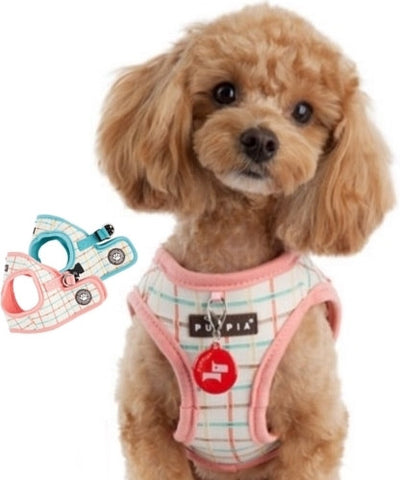 Puppia Tot Plaid Choke-Free, Step-in Harness Vest Jacket with Smart Tag- Choice of  Blue or Pink - Daisey's Doggie Chic