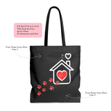 Carryall Tote Bag - House not a Home Without Paw Prints - 2-sided theme  - in Sizes S,M, L - Black - Personalize it Free - Daisey's Doggie Chic