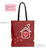 Carryall Tote Bag - House not a Home Without Paw Prints - 2-Sided Design - Brick Red  - in Sizes S,M,L - Personalize it Free - Daisey's Doggie Chic