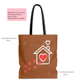Carryall Tote Bag - House not a Home Without Paw Prints Theme on 2-Sides - Light Brown  - in Sizes S,M,L - Personalize it Free - Daisey's Doggie Chic