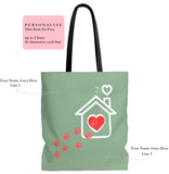 Carryall Tote Bag - House not a Home Without Paw Prints - 2-sided theme  - in Sizes S,M,L - Sage Green - Personalize it Free - Daisey's Doggie Chic