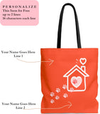 Carryall Tote Bag - House not a Home Without Paw Prints - 2-sided theme  - in Sizes S,M L - Pumpkin - Personalize it Free - Daisey's Doggie Chic