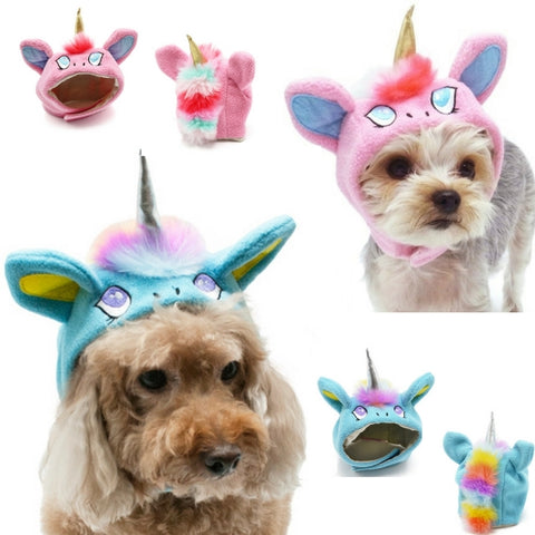 Magical Unicorn Character Hat for Dogs in 2 Colors Pink or Blue - Sizes XS to XL - Daisey's Doggie Chic