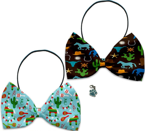 Pinata Fiesta Old Western Style - Fun Party Themed Bowtie 2-Pack set with Charm Accessory for Dogs or Cats - Daisey's Doggie Chic