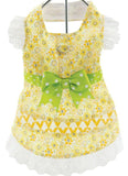 Yellow Daisies Floral and Lace Party Harness Dress with Charm and matching Leash - Daisey's Doggie Chic